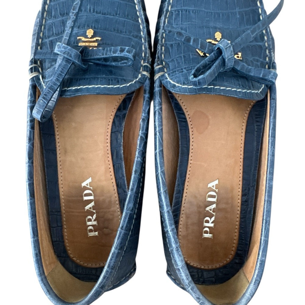 Prada Textured Blue Leather Loafers - Picture 5 of 7